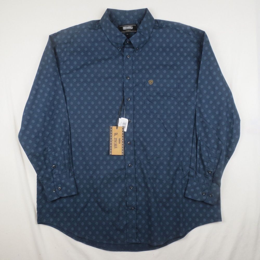 NWT Rock & Roll Denim Vintage 46 Shirt Mens XXL Blue Long Sleeve Button‎ Western